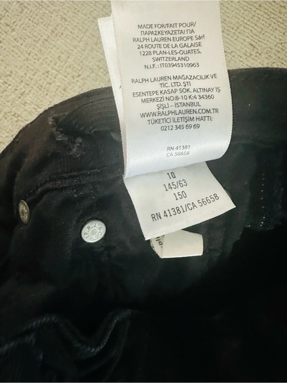 Ralph Lauren Black Corduroy Slim Pants